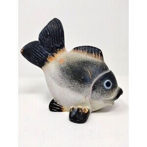 Large Fish Matte‎ Ceramic Black White Orange Anthropomorphic Big Lips Smile